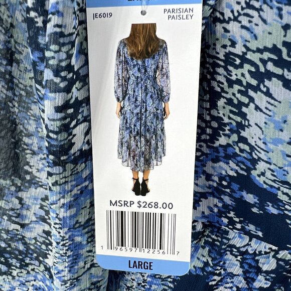 NWT Joie L Midi Dress Blue White Abstract Bohemian Balloon Sleeves Chiffon Flowy - Picture 10 of 16